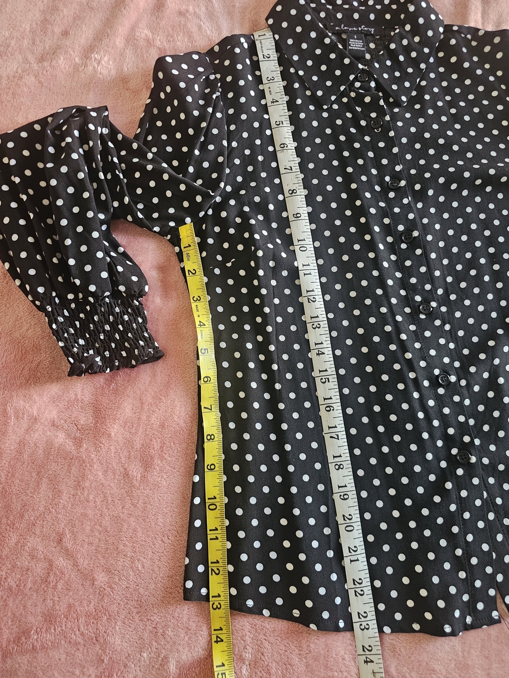 NWOT Size S Black and White Polka Dot Button-Up Dress Shirt - Picture 11 of 16